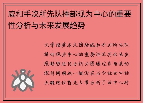 威和手次所先队捧部现为中心的重要性分析与未来发展趋势