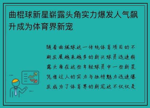 曲棍球新星崭露头角实力爆发人气飙升成为体育界新宠