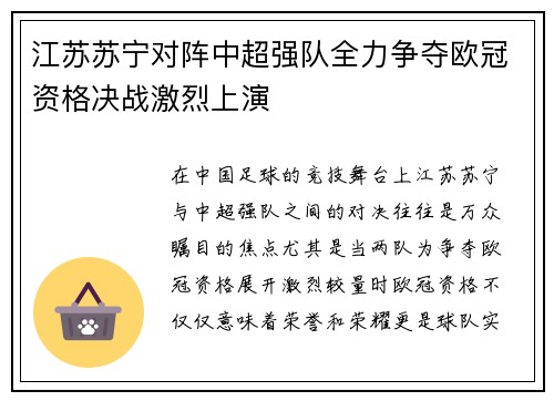 江苏苏宁对阵中超强队全力争夺欧冠资格决战激烈上演